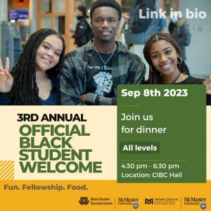 3rd Annual black student welcome announcement for dinner on Sept 8, 2023